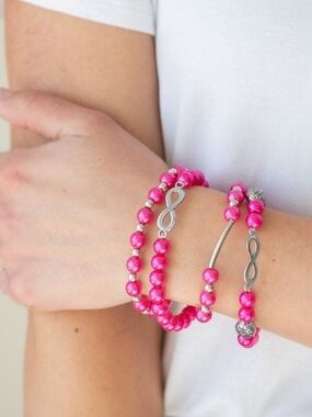 Paparazzi Limitless Luxury Pink Beaded Infinity Bracelet Set P9RE-PKXX-130XX
